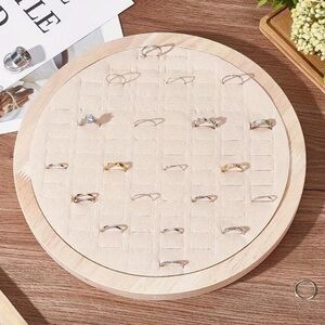 Round Wood Ring & Earring Jewelry Organizer Tray, Beige Minimalist Storage